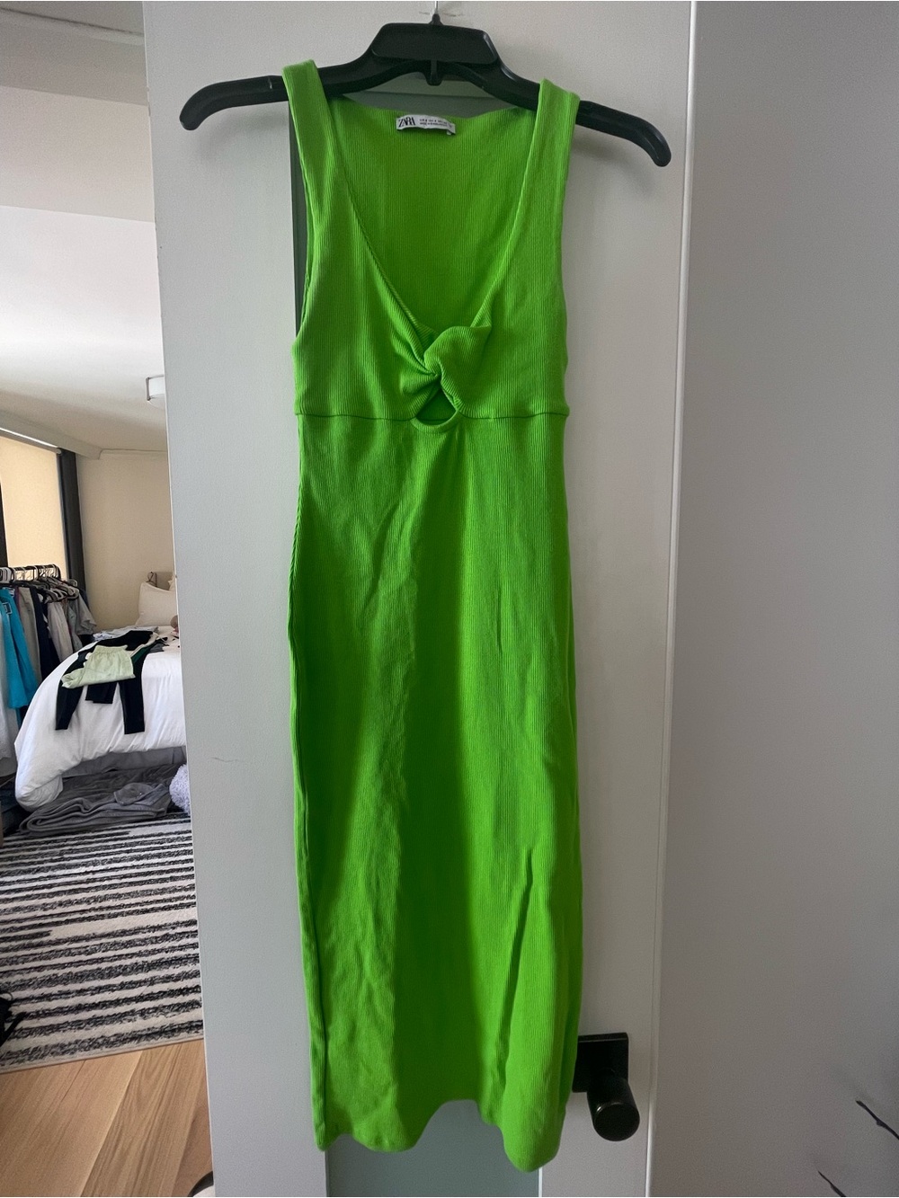 Zara Neon Green Twist-Front Midi Dress